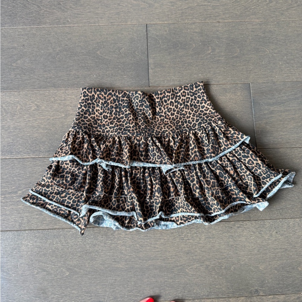 Leopard Print Tiered Skater Skirt in Brown